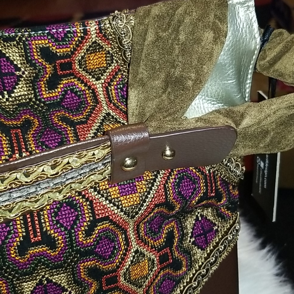 SHARIF 💜 WOW Melange Needlepoint Hobo Boho Bag (Brown) purse💜 - Picture 8 of 16